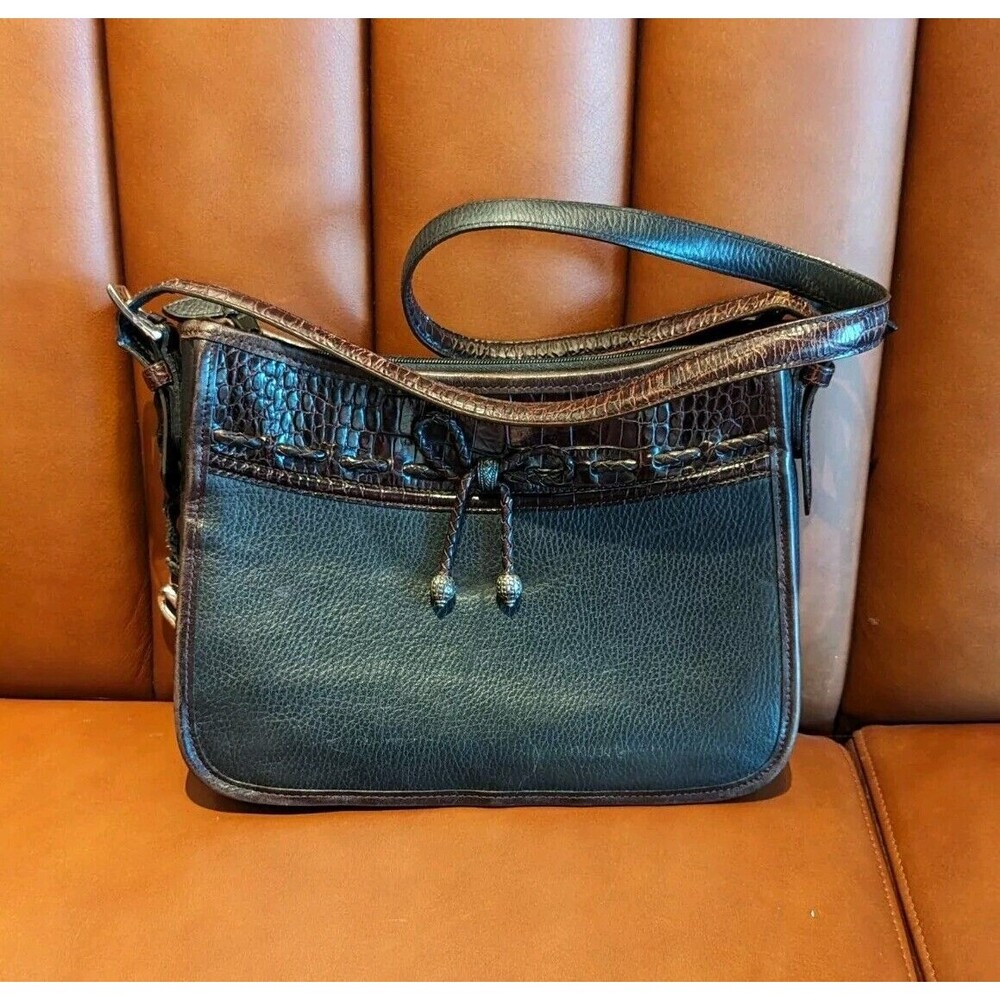 Vintage Brighton Emma Braided Bow Black & Brown Leather Purse Handbag‎